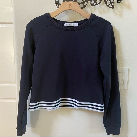 Anthropologie All Fenix Crewneck Cropped Silouhette Navy Sweatshirt M NWOT - Picture 2 of 13